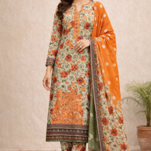 Bin Saeed Original 3-Piece Chickenkari Cotton Unstitched Suit (Floral Print with Embroidered Neckline)
