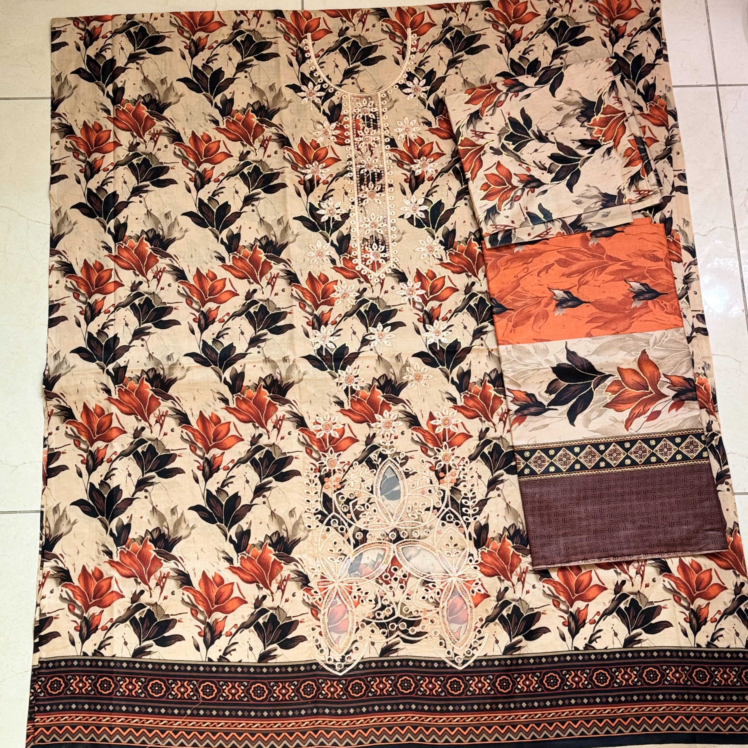 bin saeed autumn bloom embroidered cotton unstitched 3 piece