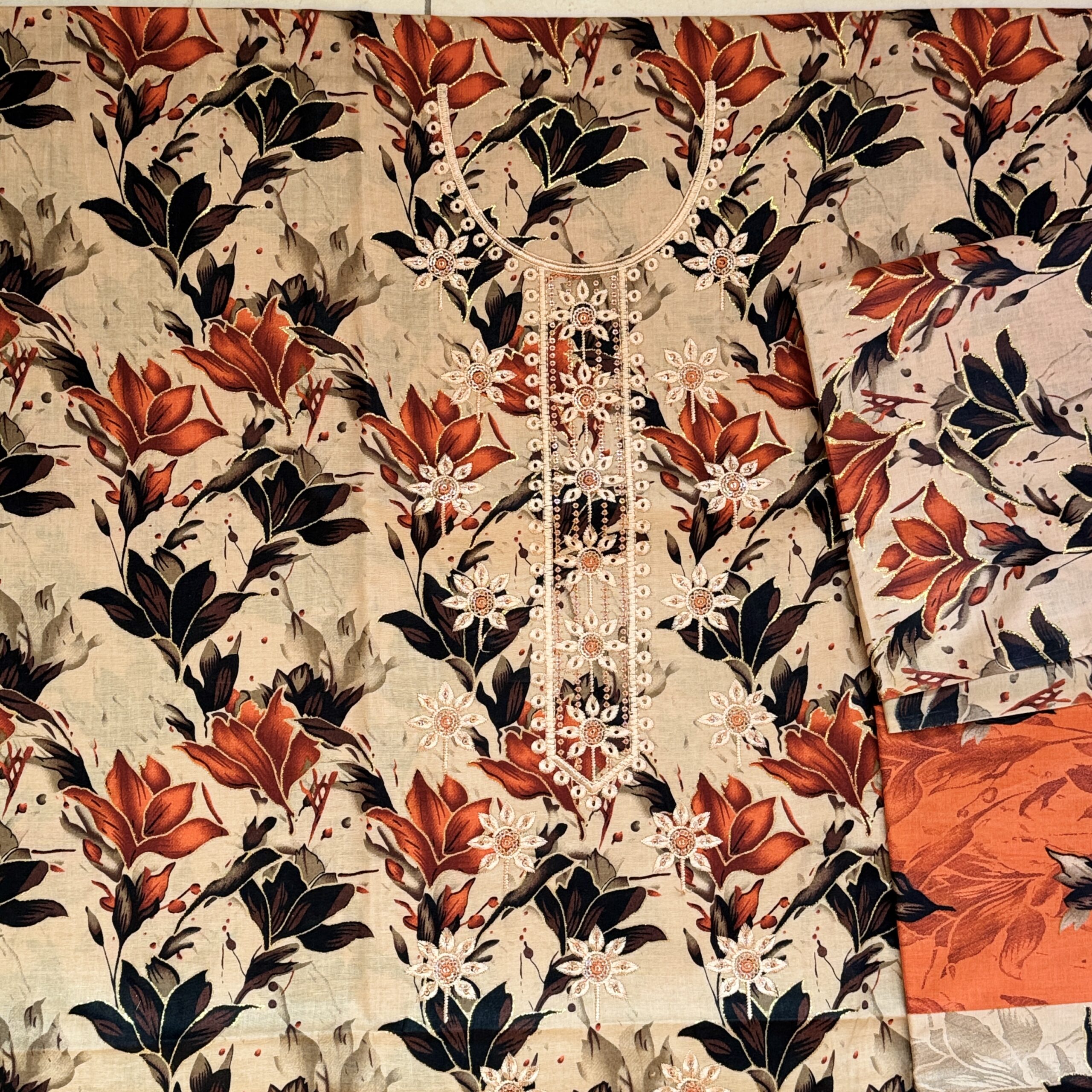 bin saeed autumn bloom embroidered cotton unstitched 3 piece