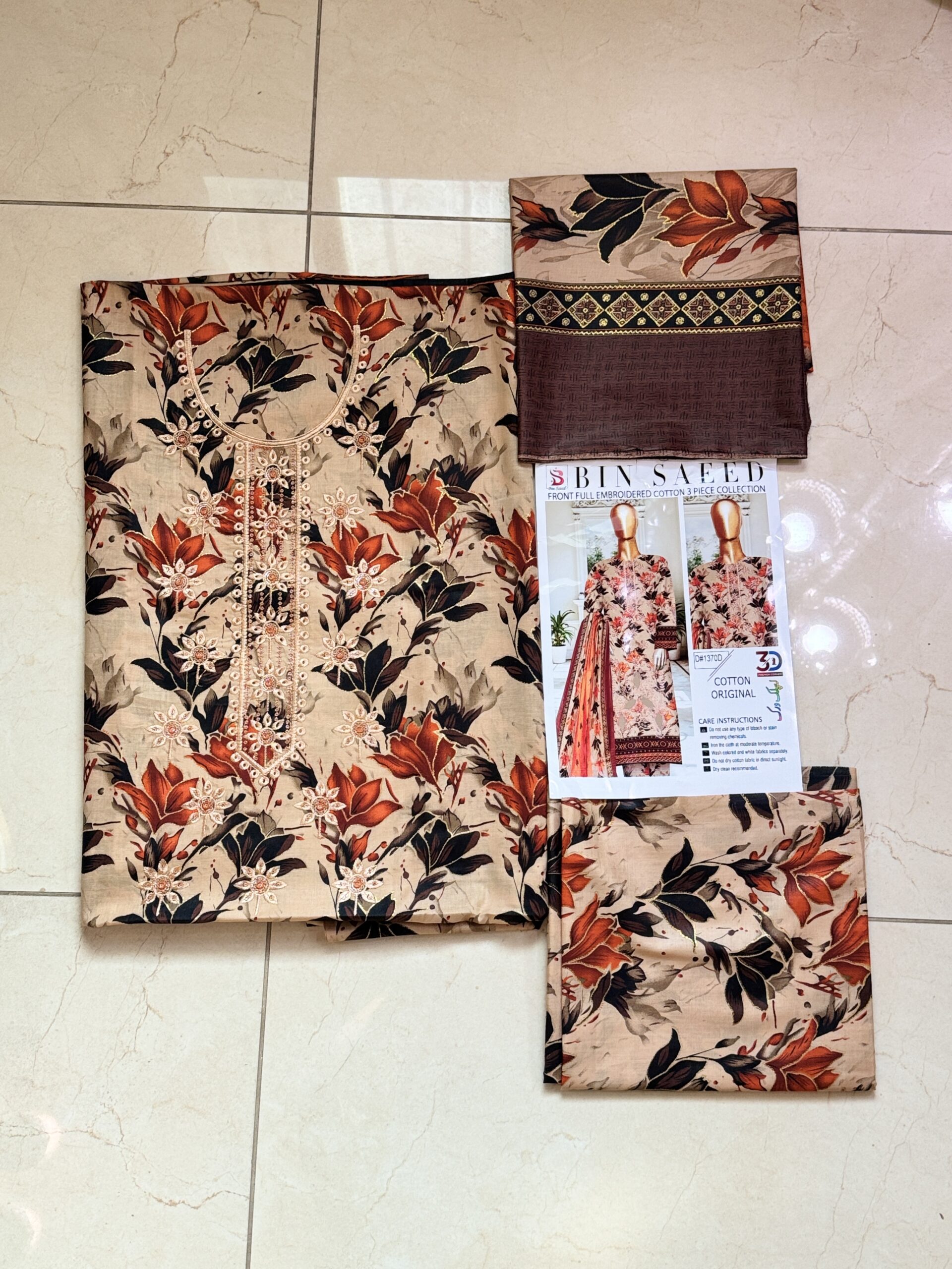 bin saeed autumn bloom embroidered cotton unstitched 3 piece