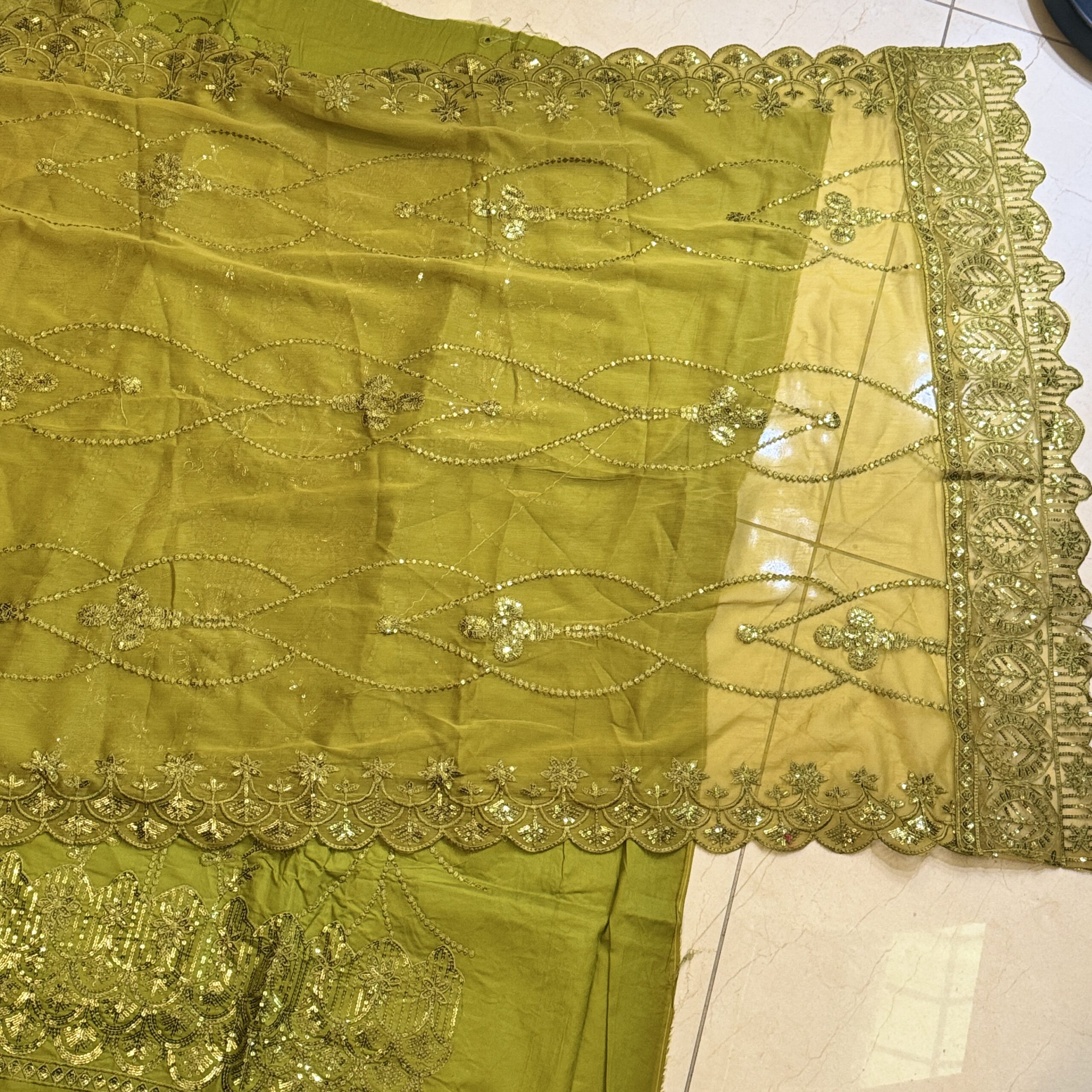 Maria B. Original Elegant Yellow Embroidered Unstitched 3 Piece Suit – Luxury Festive Collection - Image 3