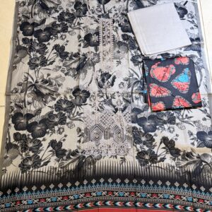 monochrome floral embroidered lawn unstitched 3 piece