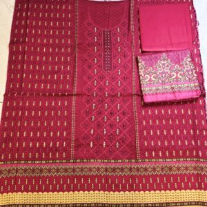 iznik crimson & gold embroidered khaddar unstitched 3 piece