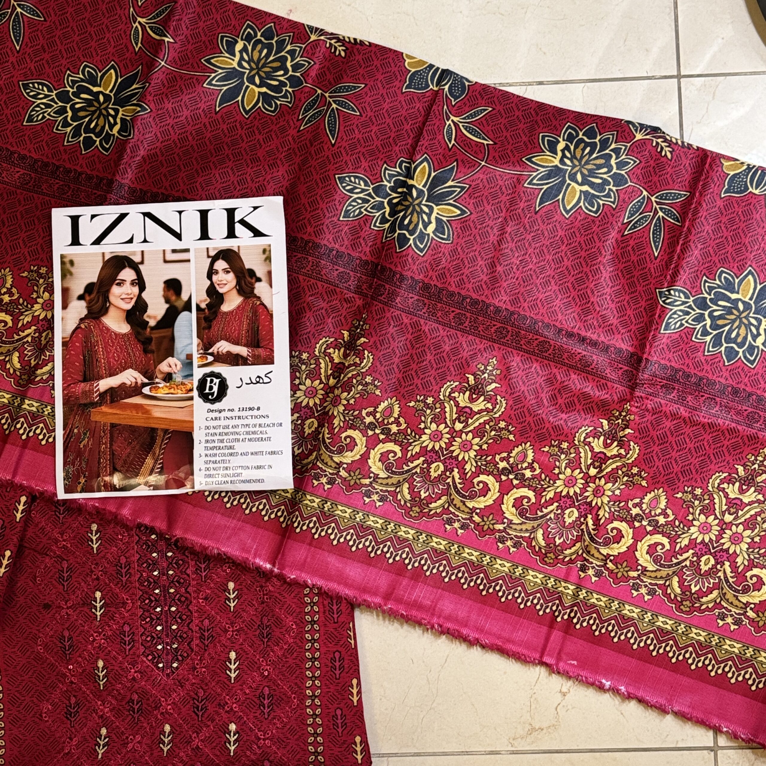 iznik crimson & gold embroidered khaddar unstitched 3 piece