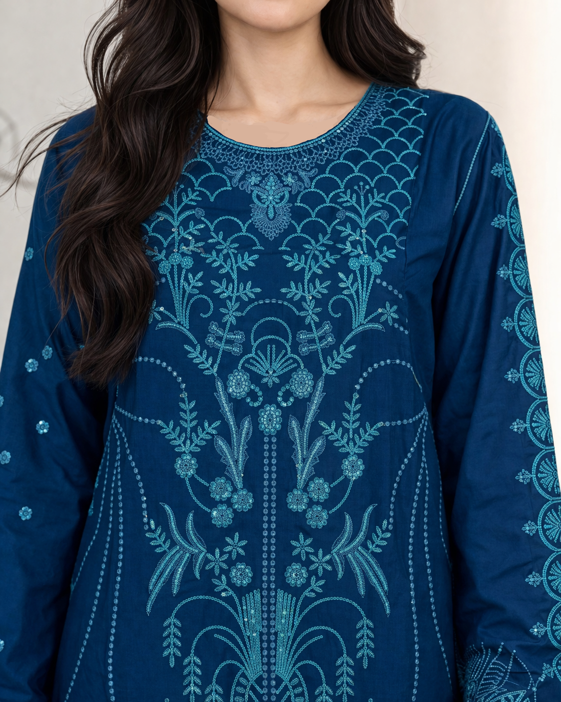 3 Piece Luxury Embroidered Cotton Suit (Unstitched) - Image 4