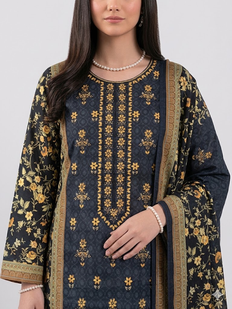3 Piece Embroidered Lawn Suit ( Unstitched ) - Image 3