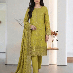 3 Piece Luxury Embroidered Cotton Suit (Unstitched)