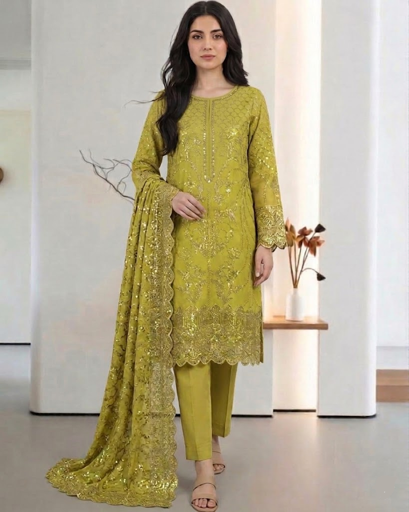 3 Piece Luxury Embroidered Cotton Suit (Unstitched)