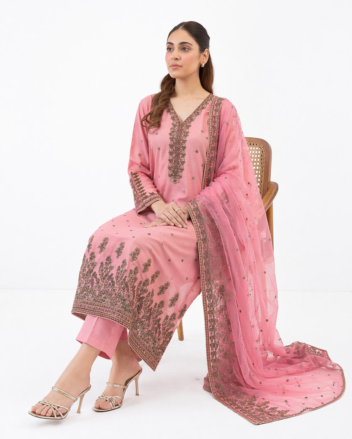3 Piece Embroidered Chiffon Suit (Unstitched) - Image 3