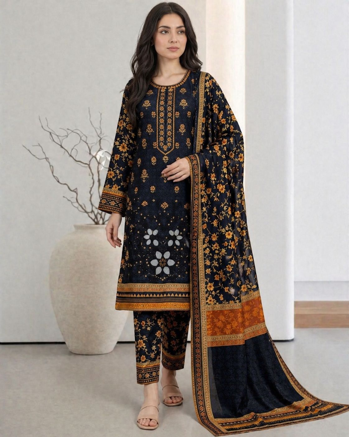 3 Piece Embroidered Lawn Suit ( Unstitched ) - Image 4