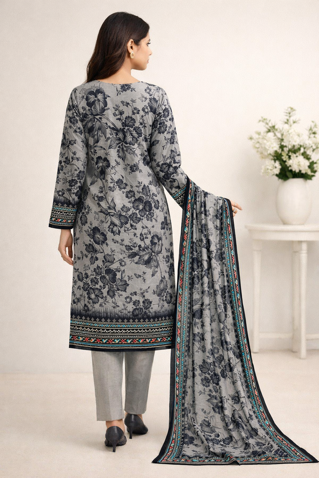 3 Piece Embroidered Lawn Suit (Unstitched) - Image 3