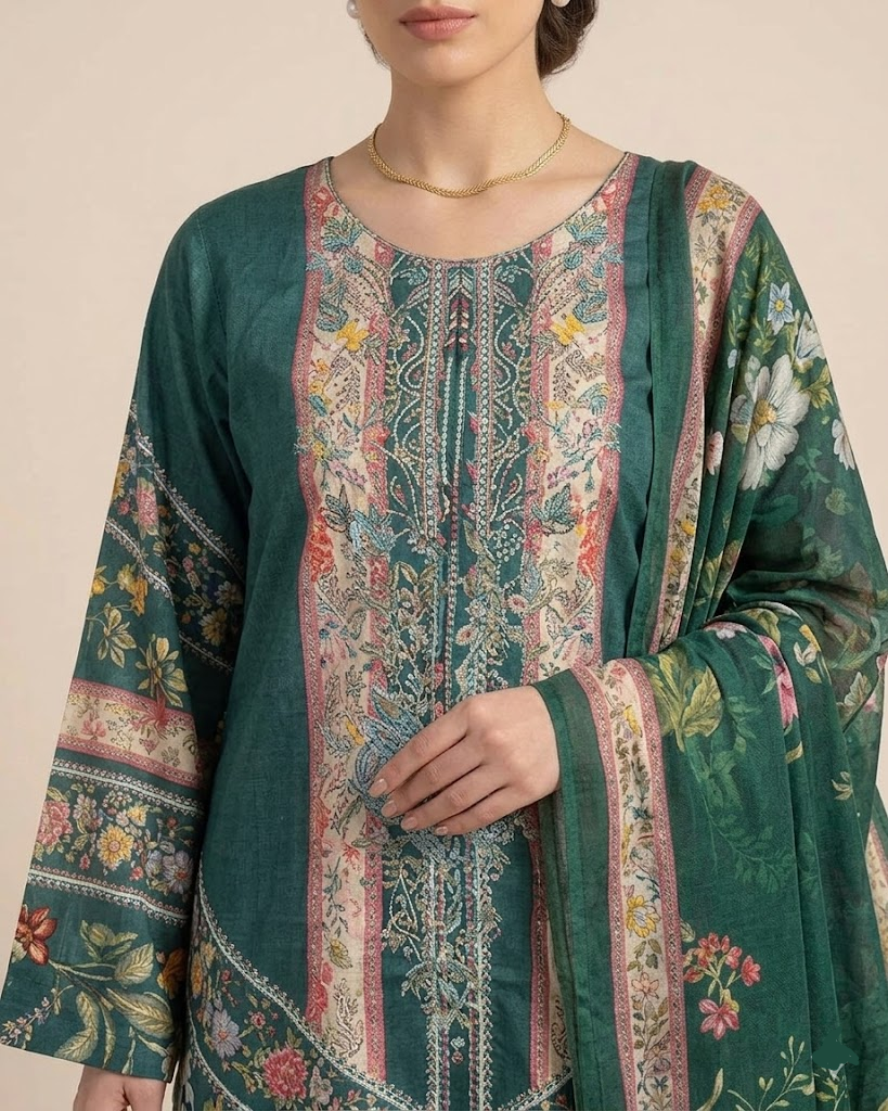 3 piece Lawn Embroidered Sea Green Suit (Pret) - Image 2