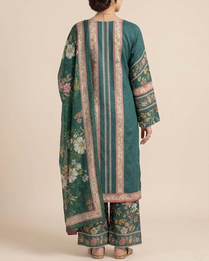 3 piece Lawn Embroidered Sea Green Suit (Pret) - Image 3