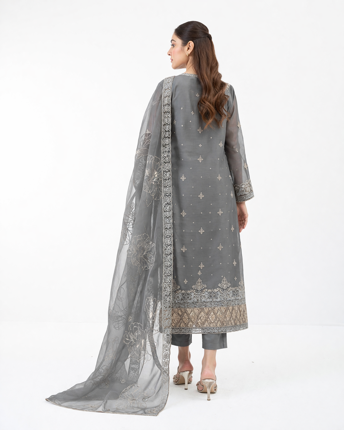 3 Piece Chiffon Embroidered Suit ( Unstitched ) - Image 4