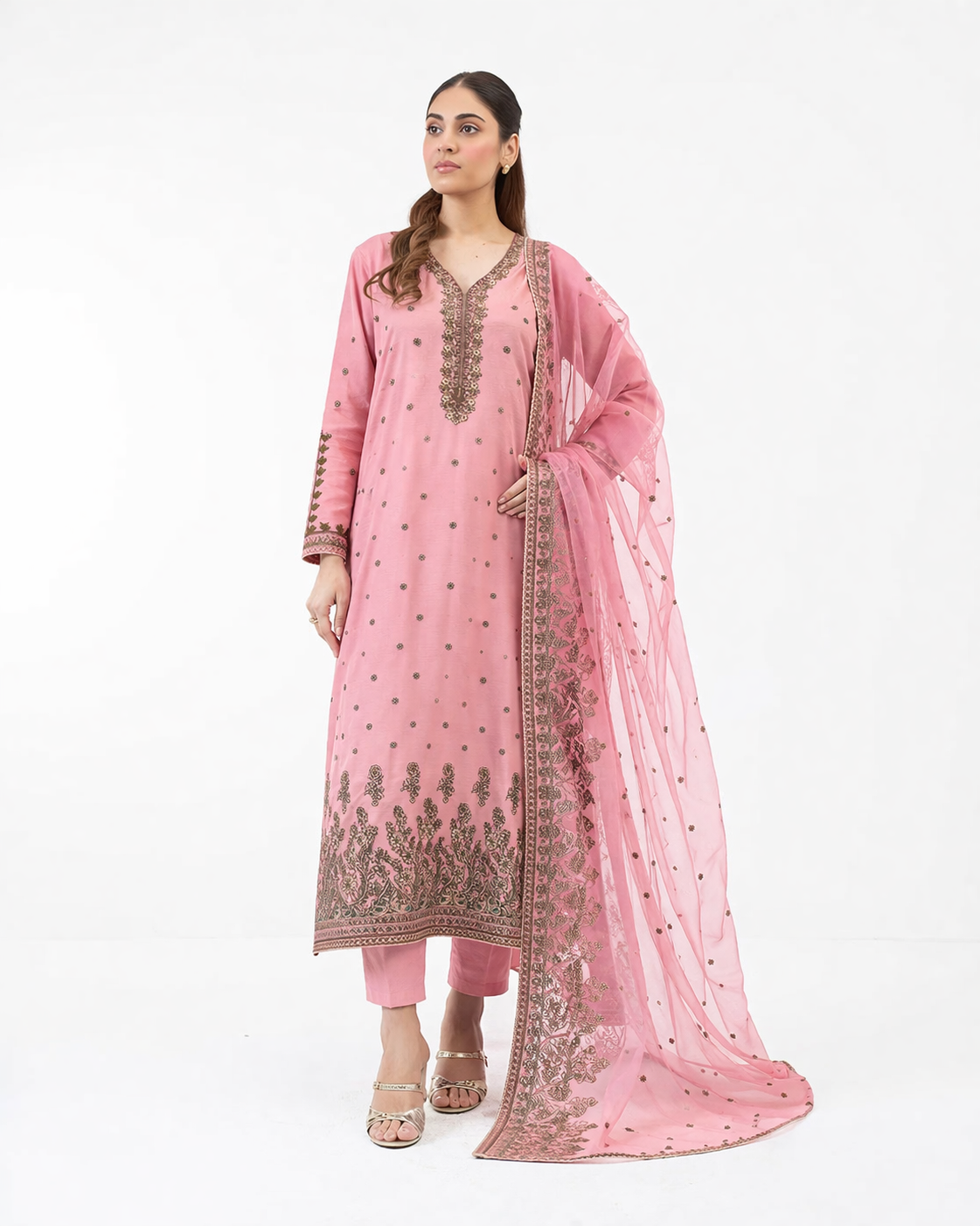3 Piece Embroidered Chiffon Suit (Unstitched)
