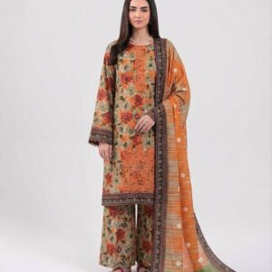 3 Piece Cotton Embroidered  Suit (Unstitched)