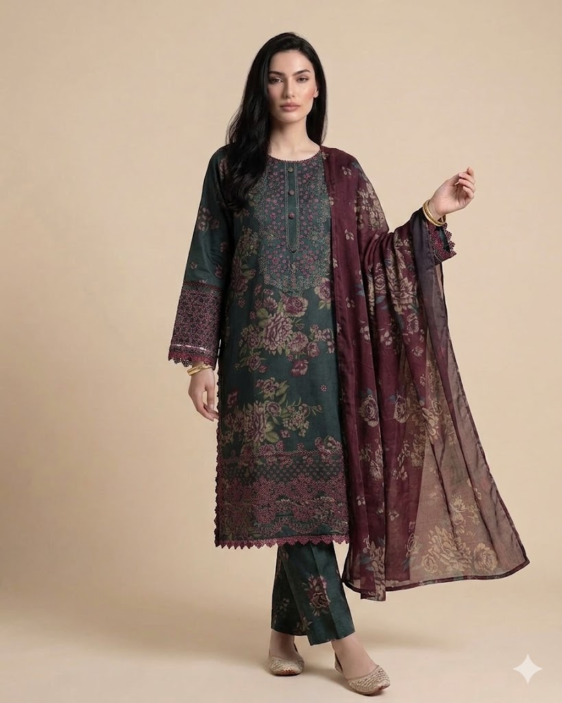 3 Piece Embroidered Lawn Stitched Suit (Luxury)