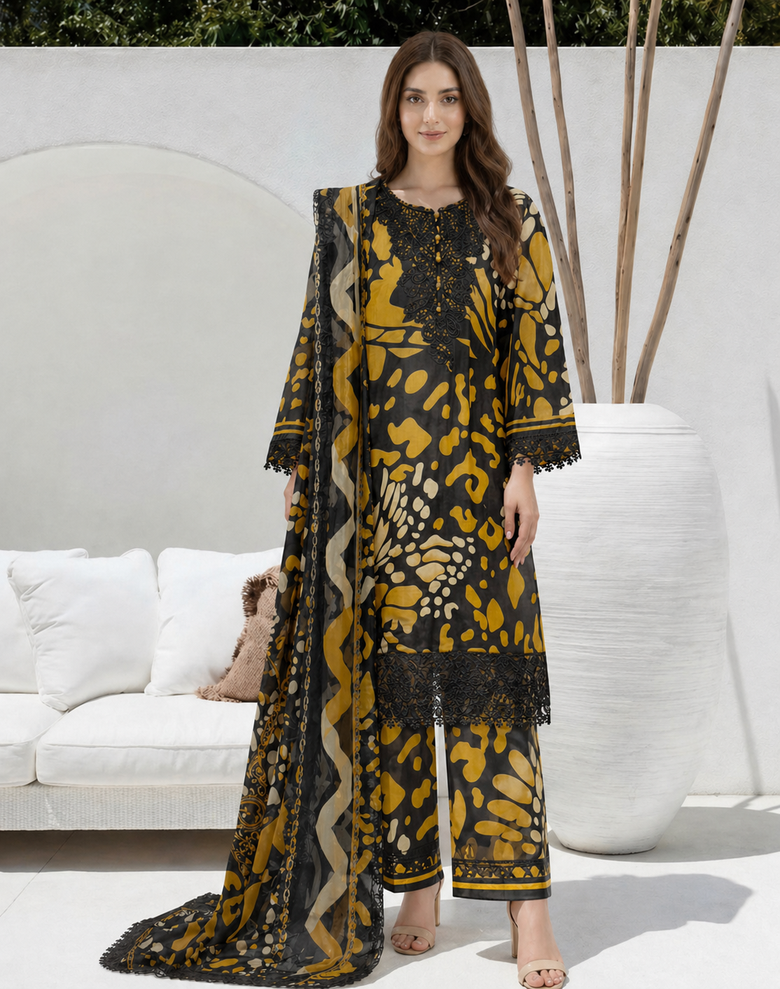 3 Piece Lawn Embroidered Suit (Luxury)