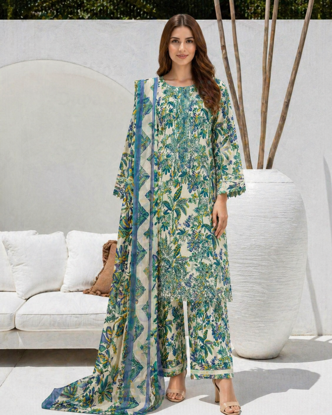 3 Piece Premium Lawn Embroidered Suit (Pret)